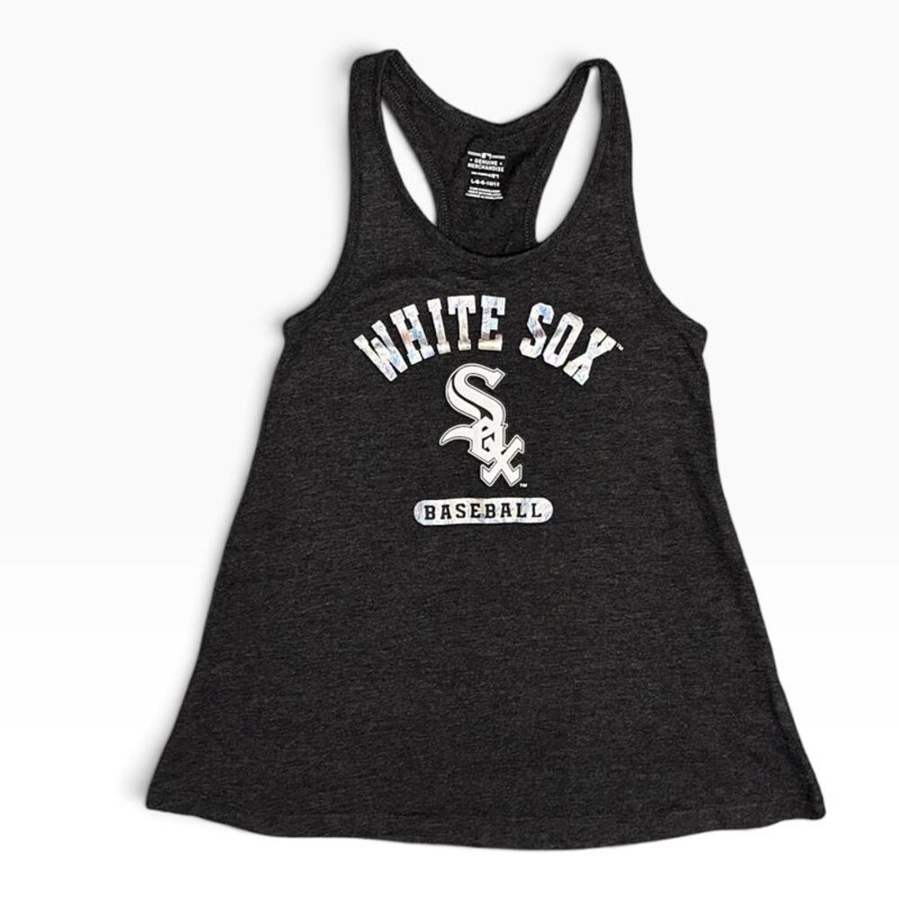 MLB Chicago White Sox Girls Racerback Tank Top with Metallic Team Graphics, XS